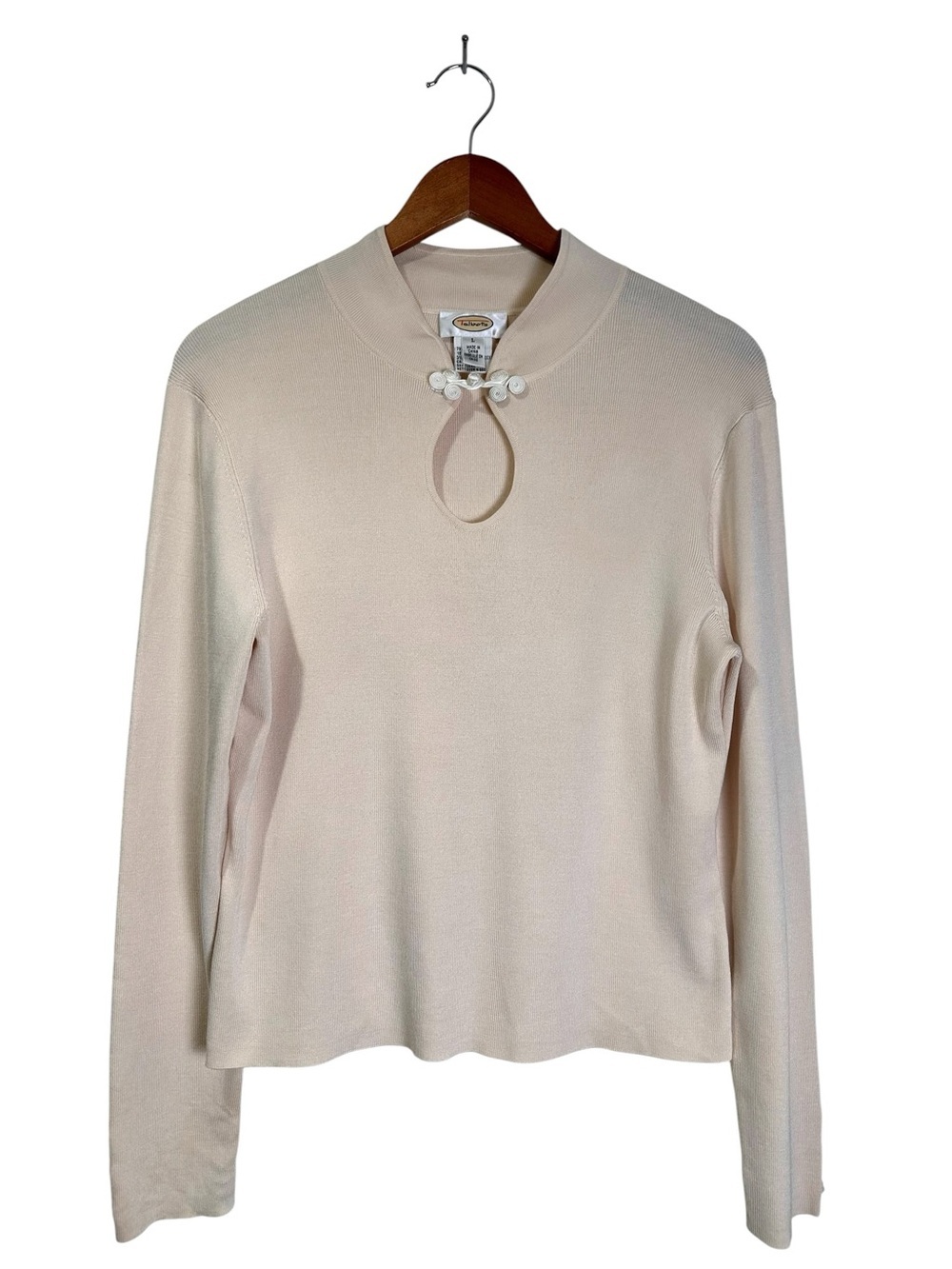 Vintage Talbots L Cream Silk Romantic Victorian Style Long Sleeve Blouse Top